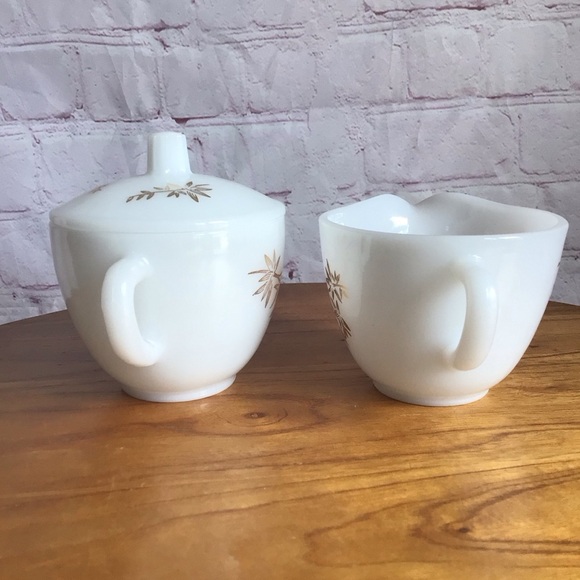 Vintage Federal Glass Golden Bamboo Covered Sugar Bowl and Creamer Set - Picture 2 of 10